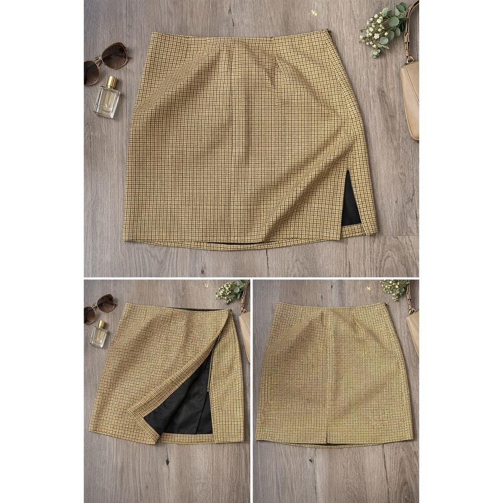 NWT Lulus Houndstooth Mini Skirt Skort Preppy Academia Tweed Tan Black Size M